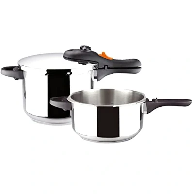 Imagen de MARMICOC Cocotte Olla a presión súper rápida 3 + 6 L, fabricada en acero inoxidable 18/10, apta para tipo de cocina gas, vitroceramica, INDUCCIÓN y lavavajillas, fondo termo difusor 5 capas
