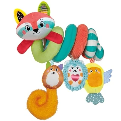 Imagen de Clementoni Suave Happy Animals Mapache Blandito De Peluche Espiral y 3 Colgantes, Recièn Nacidos Estimulaciòn Multisensoriàl, Percepción Tactil, Juguete Bebé 0 36 Meses, 17909, Multicolor