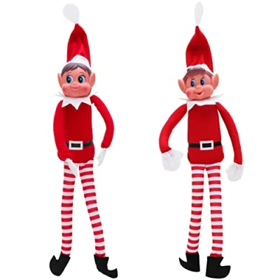 Imagen de Toyland® Elves Behavin Badly Set de 2 12 Pulgadas Girl Elf &amp; Boy Bend Pose Juguete Suave con piernas largas, Cuerpo y Cabeza Vinilo Juguetes novedosos Navidad