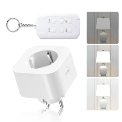 Imagen de BrightArk Enchufes Inalámbricos remoto inalámbrico con función de regulación, Alcance 30M enchufe mando a distancia por radio, 1 enchufas +1 para bombillas LED/INC/CFL blanco