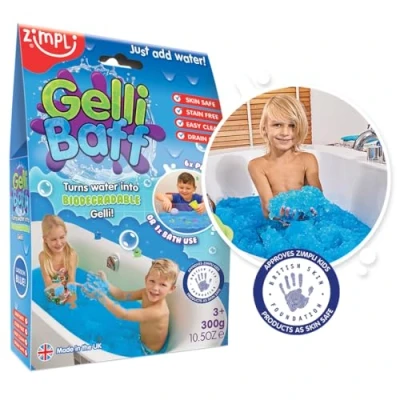 Imagen de Zimpli Kids 1 Bath Pack or 6 Play Uses Convierte el Agua en un Colorido pegajoso Juguete de baño, Individual, Color Azul, 300 g (Pack of 1)