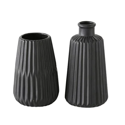 Imagen de Boltze 1013332 Esko Juego de jarrones 2 Piezas, Color Negro Barnizado, cerámica, diámetro Aprox. 8,5 cm, para decoración Interiores, sin Flores, Estilo escandinavo