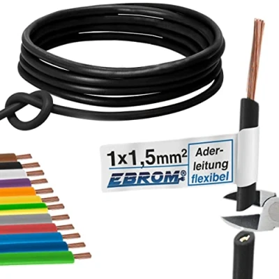 Imagen de cable de flexible 1,5 mm², PVC, H07V K color: negro, muchas longitudes disponibles en incrementos 5 metros, su longitud: 20 m