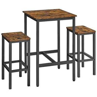 Imagen de VASAGLE Mesa de Bar con Taburetes, Comedor 2 Sillas, Cocina Pequeña, Taburetes Barra, para Comedor, Cocina, Marrón Rústico y Negro Tinta LBT017B01