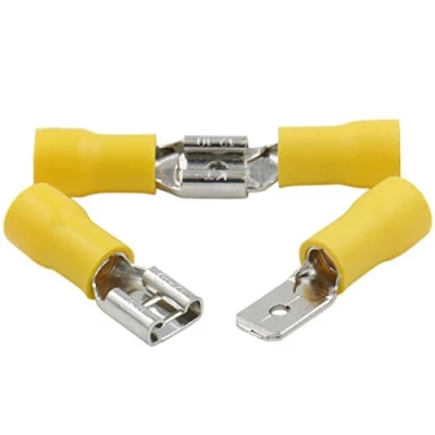 Imagen de Heschen Desconexiones rápidas macho/hembra con aislamiento de vinilo, FDD MDD5.5 250, terminal cable 6.3 x 0.8 mm, para 4 6 mm² (12 10 AWG), amarillo, paquete 100 unidades