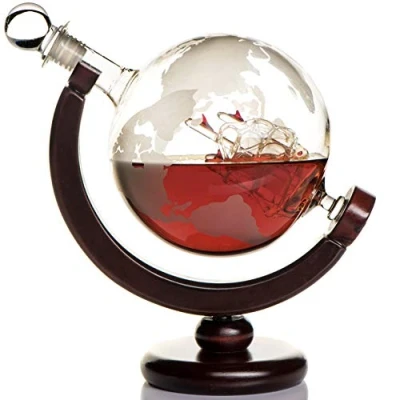 Imagen de Kemstood decantador de globo whisky (850 ml) Juego mundial grabado para licor, bourbon, accesorios bar el hogar hombres, todo tipo bebidas alcohólicas