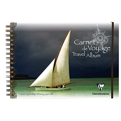 Imagen de Clairefontaine 96103C Un carnet de voyage à spirale 60 pages papier dessin grain blanc 21x29,7 cm 180g, couverture polypro (plastique), Voilier
