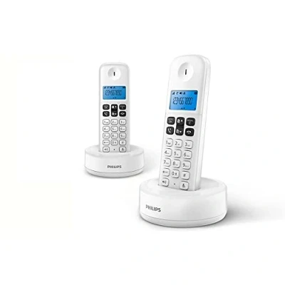 Imagen de Philips D1612W 2 Teléfonos Fijo Inalámbrico Duo, Retroiluminación, HQ Sound, Agenda 50 números, Consumo reducido Eco, Identificador de Llamadas, Alcance 50m 300m Blanco (Compatible: ES, IT, FR)