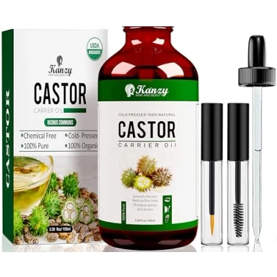 Imagen de Kanzy Aceite de Ricino para Pestañas y Cejas 100ml Puro Cabello, Barba, Uñas, Cuerpo el Rostro Prensado en Frío, Ideal Crecimiento Pelo con Cepillos, unisex