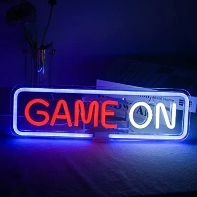 Imagen de Game On letrero de neón decorado en la pared, juego LED juego, con fuente alimentación usb, adecuado para salas juegos, áreas regalos jugadores