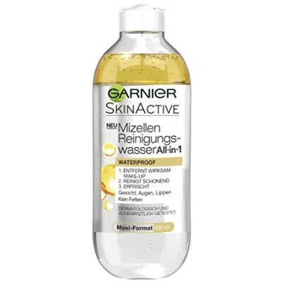 Imagen de Garnier Agua limpiadora micelar, todo en uno, impermeable, limpiador facial para pieles sensibles, sin grasa, testado dermatológicamente, activo la piel, 6 x 400 ml