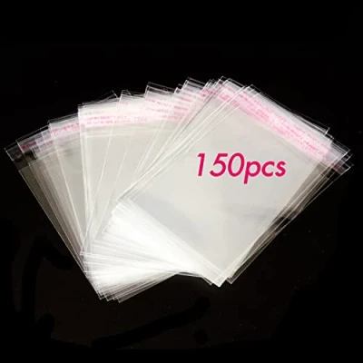 Imagen de 150 Bolsas de Celofán Transparente Autoadhesivas. Plástico OPP Sellada sin Orificios para Chuches, Regalos, Joyas, Tarjetas, Dulces, Caramelos, Bombones.