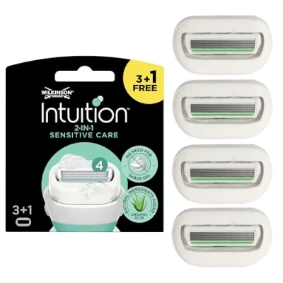 Imagen de Wilkinson Sword Intuition Sensitive Care 3 cuchillas de afeitar + 1 hoja gratis, el paquete puede variar