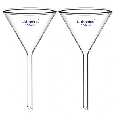 Imagen de Labasics 2 Paquete Embudo de Vidrio Borosilicato Glass Funnel, Tallo Corto 100 mm Diámetro, Longitud del Vástago