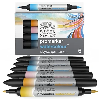 Imagen de Winsor &amp; Newton Promarker Watercolor Rotulador de Acuarela, Tonos Cielo, Set 6