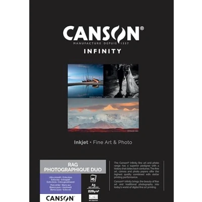 Imagen de Canson Infinity Rag Photographique Duo, Digital Art Reproduction, Ultra Suave, 220g, Hoja, A3 29,7x42cm, Blanco puro, 25 Hojas