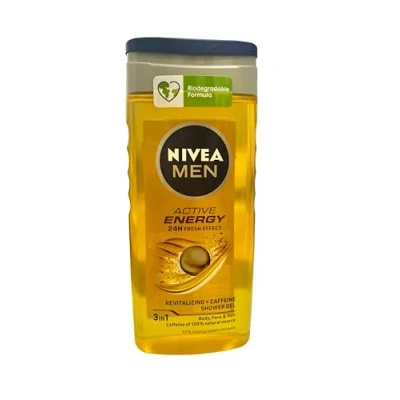Imagen de NIVEA MEN Active Energy Gel de ducha refrescante con cafeína natural, 250 ml, revitalizante para cuerpo, cara y cabello