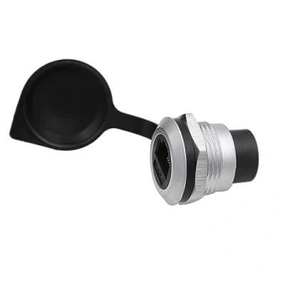 Imagen de HangTon Acoplador RJ45 Cat6 Cat5e Ethernet conector circular impermeable, panel de chasis cable en línea, extensión hembra a hembra, paso mamparo IP65