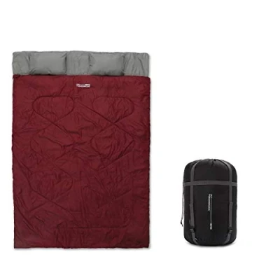 Imagen de Where Tomorrow Saco de Dormir Doble 4 Estaciones con 2 Almohadas y Bolsa Transporte Incluida Ligero Repelente al Agua para Camping, Acampada Festivales 220 x 150 55 cm/Rojo Burdeos
