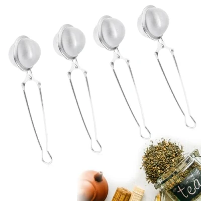 Imagen de colador de té, 4 filtros té para taza, con mango largo, suelto, acero inoxidable, filtro malla fina suelto y