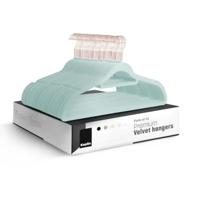 Imagen de KEPLIN Paquete de 50 Perchas Terciopelo Antideslizantes con Barra Corbata y Gancho 360, duraderas Resistentes, organizadores Armario Que ahorran Espacio para Trajes, Chaquetas Ropa,
