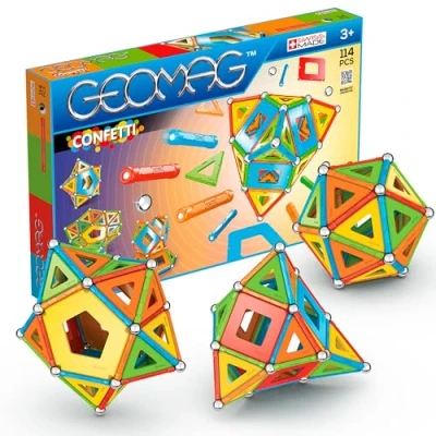 Imagen de Geomag Classic Confetti 114 Piezas Bloques de Construcción Magnéticos para Niños 3 Años Fabricado en Suiza 36 Bolas, 38 Barras, Paneles, 2 Bases 3D Juegos