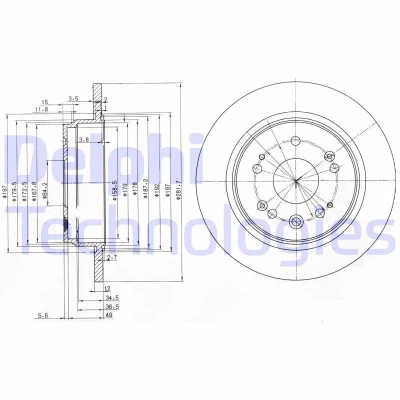 Imagen de DELPHI BG3797 Disco de freno 282 12 5 macizo aceitado sin procesar cojinete rueda, anillo sensor ABS HONDA: FR V, Stream I