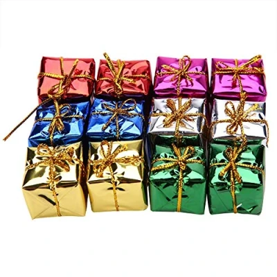 Imagen de 12 unids Mini Cajas de Regalo Colores Surtidos Colgante en Miniatura 1 Pulgadas Papel Fiesta Navidad Adornos Decoración Árbol del y