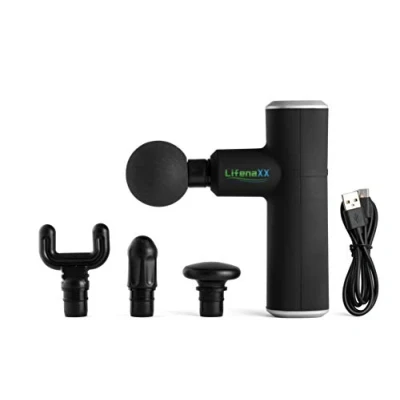 Imagen de Lifenaxx Mini masajeador, pistola de masaje para gimnasio, oficina, hogar, post entrenamiento, percusión tejido profundo, alivio del dolor, silencioso, con 4 cabezales LX 025