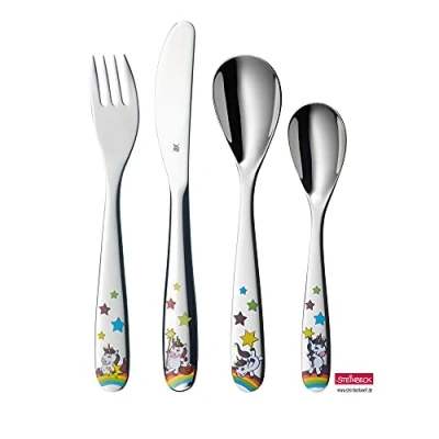 Imagen de WMF Unicornio Cubertería para niños 4 piezas (tenedor, cuchillo de mesa, cuchara y pequeña) (WMF Kids infantil)