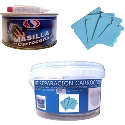 Imagen de KIT REPARACION CARROCERIA (MASILLA PARA CARROCERÍA 1 KG + JUEGO ESPATULA CARROCERO PLASTICO CUBO 2,5 LITROS) PLAIN+PLAST