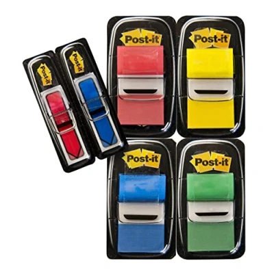 Imagen de Post It Marcadores Adhesivos Medianos, Paquete de 4 + 2 Index Flecha Pequeños, 248 Banderitas, 25.4x43.2 mm, Amarillo, Rojo, Verde, Azul, Marcapáginas Para Señalar, Resaltar o Colorear