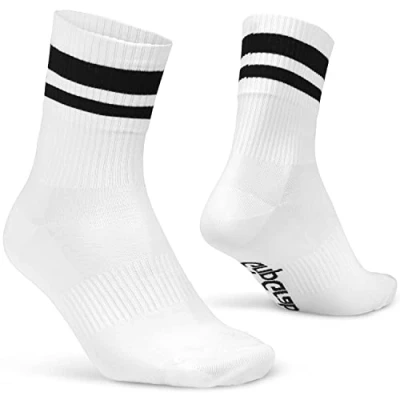 Imagen de GripGrab Calcetines de Verano Original Crew Estilo Retro 70s a Rayas Ciclismo Casual Transpirable Coolmax, Adultos Unisex, Blanco, S (38 41)
