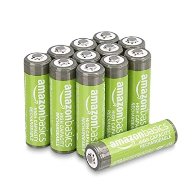 Imagen de Amazon Basics Pilas AA recargables de alta capacidad, NiMh, 2400 mAh (paquete 12), precargadas
