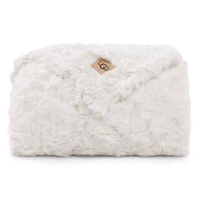 Imagen de UGG Adalee 10483 Manta Reversible de Piel sintética Suave, Lujosa, acogedora, esponjosa, mullida, Estilo Hotel, decoración del hogar, Lujosa y cómoda para sofá, 70 x 50 Pulgadas, Natural