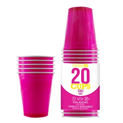 Imagen de Paquete de x20 Tazas Rosas Originales Oficiales Copas Americanas Rosadas 53cl Beer Pong Vasos plástico Reutilizables Lavado a Mano ya máquina OriginalCup®