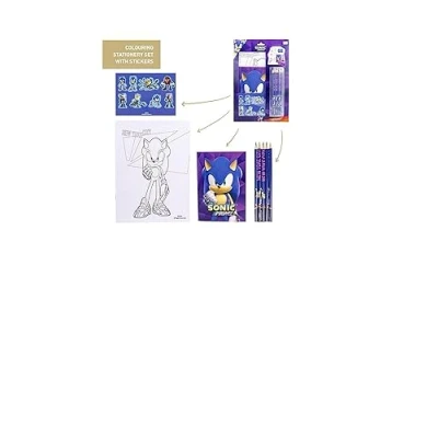 Imagen de Pack de Papelería Coloreable Sonic con Estampados la Serie Incluye 5 Lapiceros, Pegatinas y Libretas Elaborados Papel Producto Original Diseñado en España