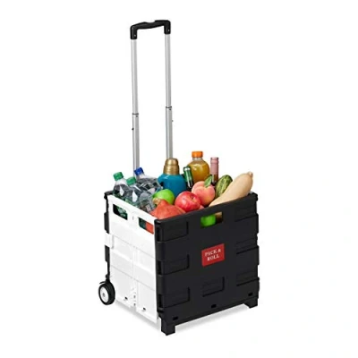 Imagen de Relaxdays Carro Compra Plegable, Carrito Transporte con Asa Telescópica y Tapa, hasta 35 kg, 99x45x38 cm, Color a Elegir, Aluminio, 1 Unidad