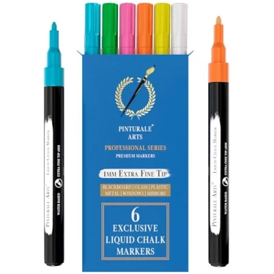 Imagen de Pinturale Arts Rotuladores Tiza Líquida Set 6 Colores Cristal Borrable Punta Fina 1mm Para Ventanas, Pizarra, Borrado Fácil