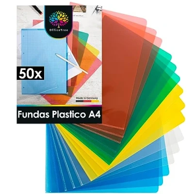 Imagen de OfficeTree 50x Fundas Palastico A4 de Colores Carpeta Folders Transparentes Portafolios Plastico Carpetas inserción protegen arrugas y suciedad Made in Germany