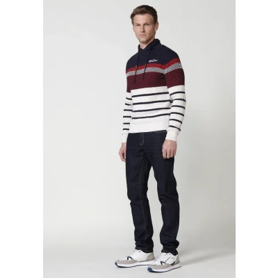 Imagen de Jersey tricot de Algodón manga larga y cuello redondo a rayas color Navy para Hombre