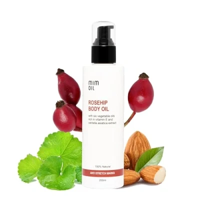 Imagen de Aceite antiestrías con Rosa Mosqueta, Almendras Dulces, Centella Asiática y aceites ricos en vitamina E. 200 ml. 100% natural. Hidrata ayuda a prevenir las estrías durante embarazo adolescencia.