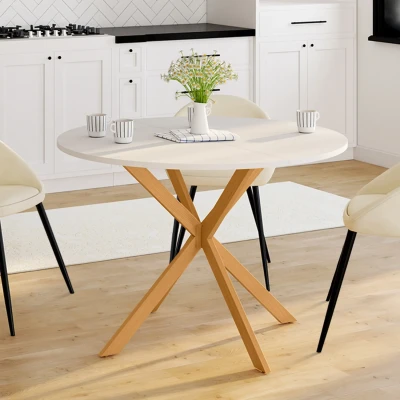 Imagen de GISELE mesa de comedor redonda para 4 6 personas, pata araña madera, tablero blanco 110 cm