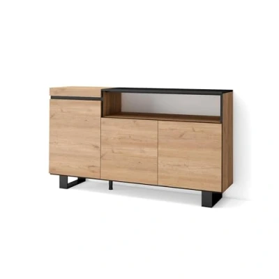 Imagen de Skraut Home Aparadores para salón Gran Capacidad de almacenaje 150x87x35cm 3 Puertas Diseño Industrial Estilo Moderno Roble y Negro