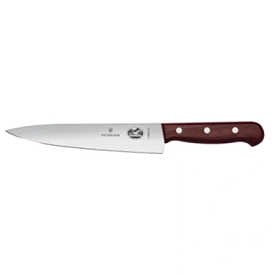 Imagen de Victorinox Wood, cuchillo profesional para trinchar, hoja extra afilada, afilado recto, 19 cm, elegante mango de madera, acero inoxidable, marrón