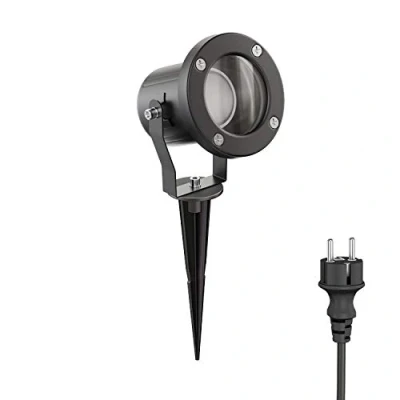 Imagen de ledscom.de Foco LED para jardín MIBU negro con pincho de tierra exteriores, acero inoxidable, incl. lámpara GU10 6.826W 630lm 100 blanco cálido