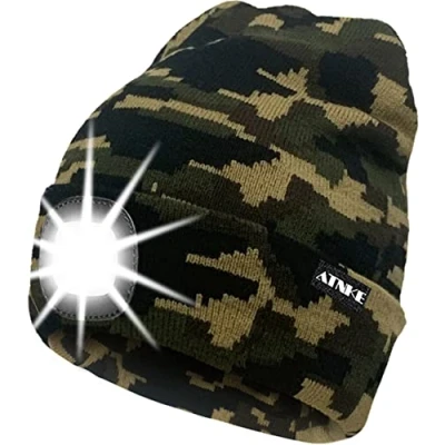 Imagen de ATNKE LED Luminoso Gorro Sombrero, USB Recargable 4 Gorras para Correr Super Brillante Impermeable Luz Invierno Cálido Regalos Hombre y Mujer/Camouflage Green