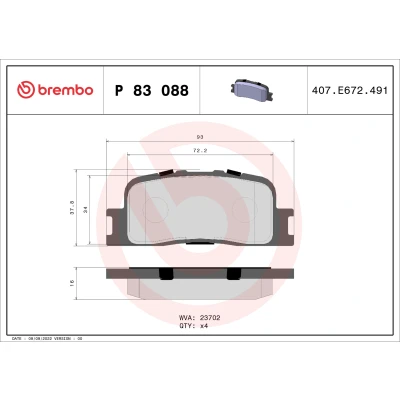 Imagen de BREMBO P 83 088 Juego de pastillas freno excl. contacto avisador desgaste sin accesorios