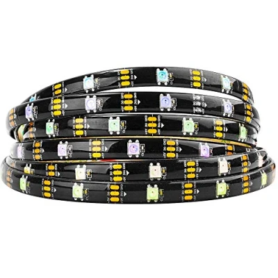 Imagen de BTF LIGHTING 16.4ft 5m WS2812b 30leds/pixels/m impermeable IP65 Negro PCB Flexible individualmente direccionable Tira Led Sueño en color DC5V