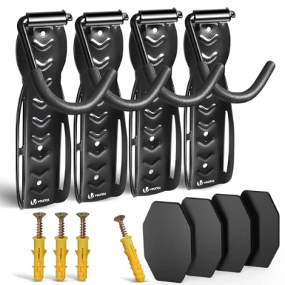 Imagen de VOUNOT® Soportes de Pared para Bicicletas, Gancho Colgar Bicicleta, Soporta Hasta 30kg Cada Uno, Portabicicletas Almacenamiento Vertical Casa Garaje, Sótano con 4 Almohadillas Protectores